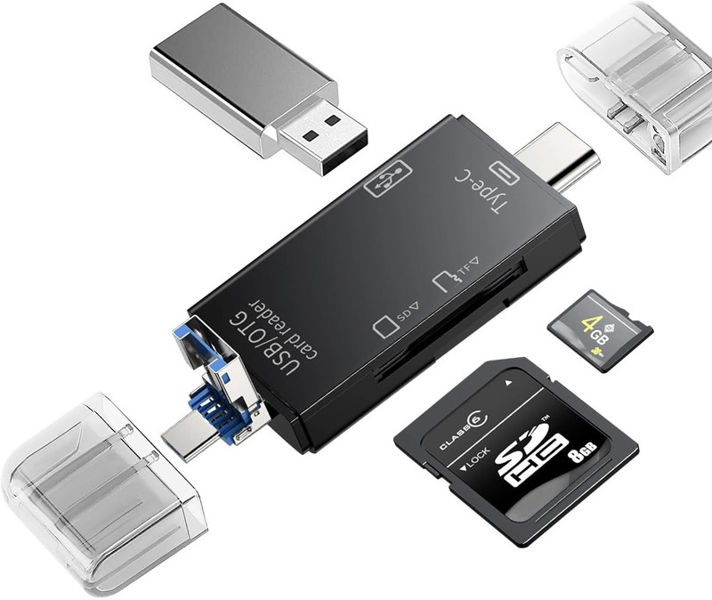 PLUGPULSES All-in-One Portable USB Card Reader with Type-C, Micro USB & SD/TF Slots Card Reader(Black)