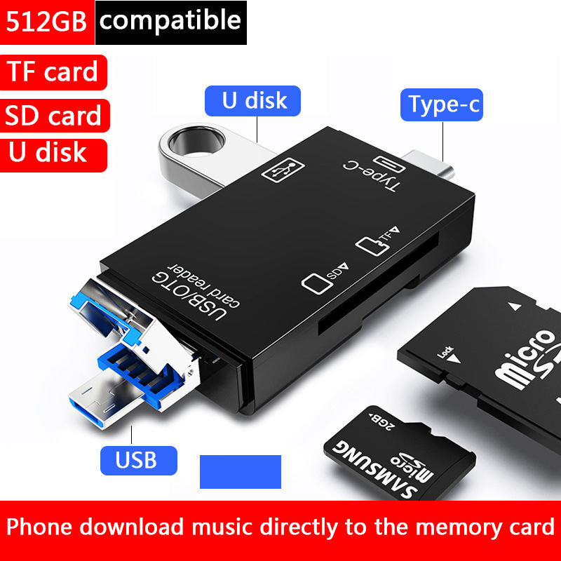 Rhytech 6 in 1 OTG Card Reader with Type-C, USB & Micro USB Ports TF, SD, Micro SD,SDHC Card Reader(Black)