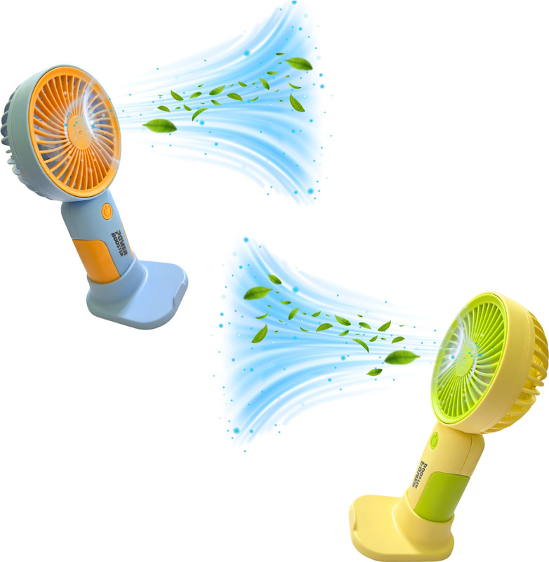 WOYR 2 PC Premium Quality Rechargeable Portable Mini Fan with 3 Speeds|Small Fan Portable Rechargeable Fan with Mobile Stand Rechargeable Fan(Green, Orange)