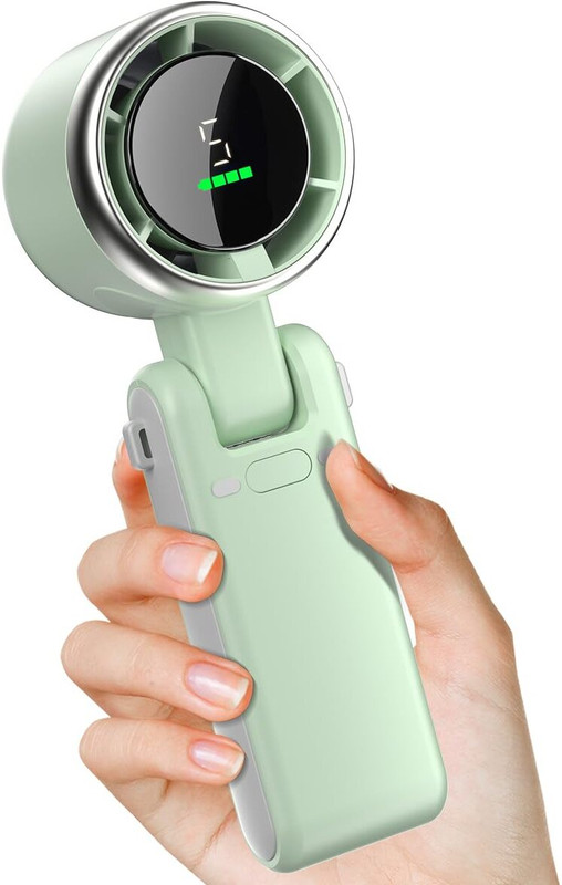ULTRABYTES Mini Portable Fan, Hanging Neck Fan, 5-Speeds, 13000RPM, Handheld Fan with Digital Display, Rechargeable 4000mAh Battery, Rechargeable Fan(Light Green)