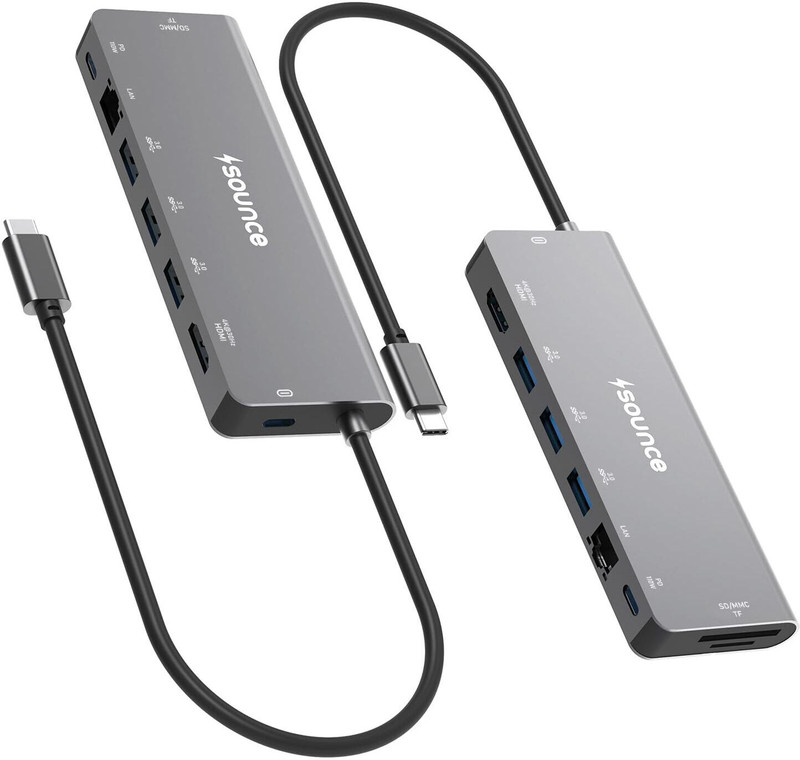 sounce 9 in 1 USB Type C Hub Multiport Adapter with 4K@30Hz HDMI, Type C 60W PD Hub with LAN & Card Reader|SNC-9in1-HUB USB Hub(Grey)