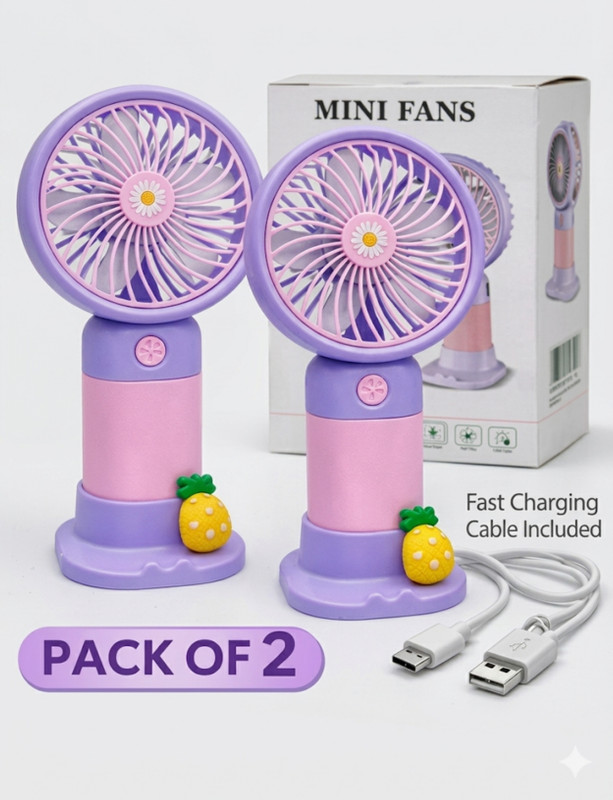 Des Portable Mini Fan Rechargeable USB Fan | 3 Speed Control | Cute Handheld Table Fan with Fast Charging Cable | Pack of 2 & Green Light USB Fan(Multicolor)