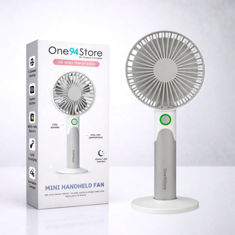 one94store Premium Mini Fan, 3-Speed Mode, USB Charging Fan, Hand Fan, 1800mAh Battery, Silent High Airflow USB Fan(Grey)