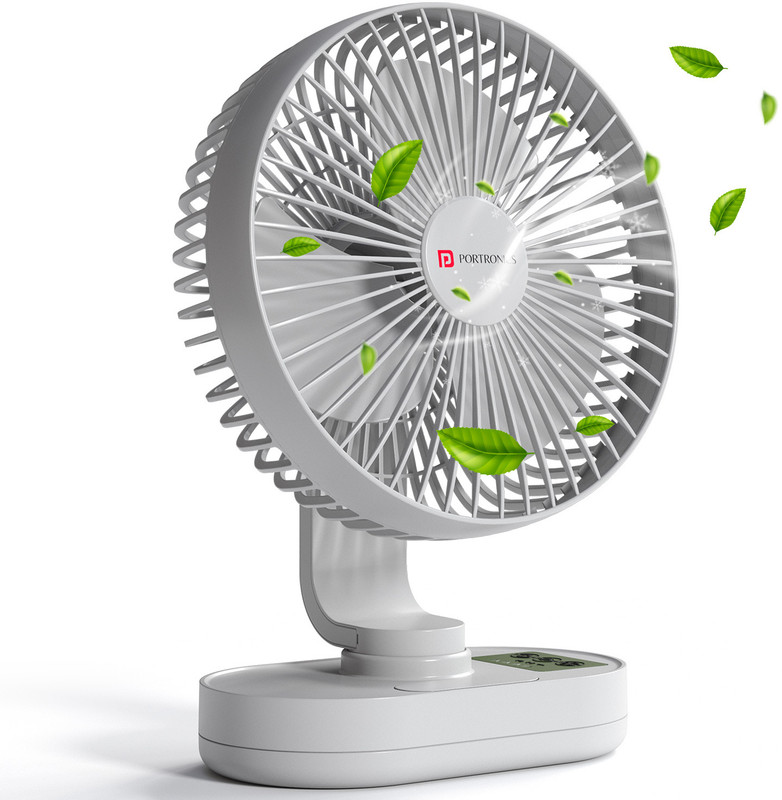 Portronics Airloop Rechargeable Desk Fan with Automatic Oscillation, BLDC Motor & 3 Speeds POR-3435 USB Fan(White)