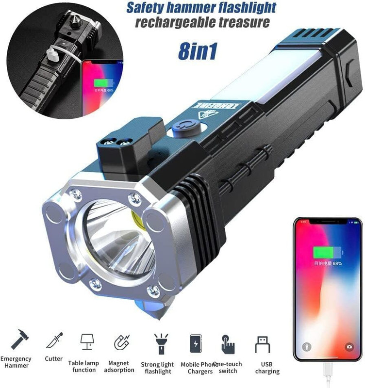 TRINETRAHUB Torch Light – 8 in 1 LED 3W Torch Flashlight with Glass Breaker & Cutter Dimmer Switch