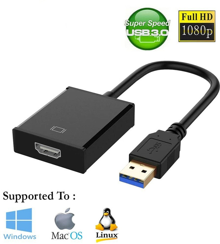 microware HDMI Adapter, Laptop Mini PC HD Monitor Smart LED TV Second Display Adapter USB 3.0 to HDMI Adapter, Laptop Mini PC HD Monitor Smart LED TV Second Display Adapter Compatible for Dell, HP, ThinkPad, Surface (Windows 7 8 10) HDMI Connector(Black)