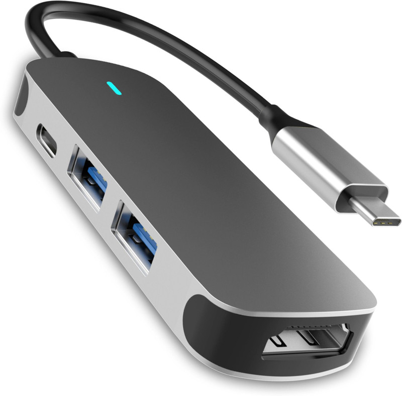 Kapa USB C Type HUB 4 in 1 Adapter , Aluminium Multi Port Dongle Type-C to USB Ports, 4K HDMI Port, PD Charging Port For Macbook Pro/Air, Lenovo, Dell, Samsung Dex Other Type C Phones & Devices AT22258 Laptop Accessory, USB Hub(Grey)