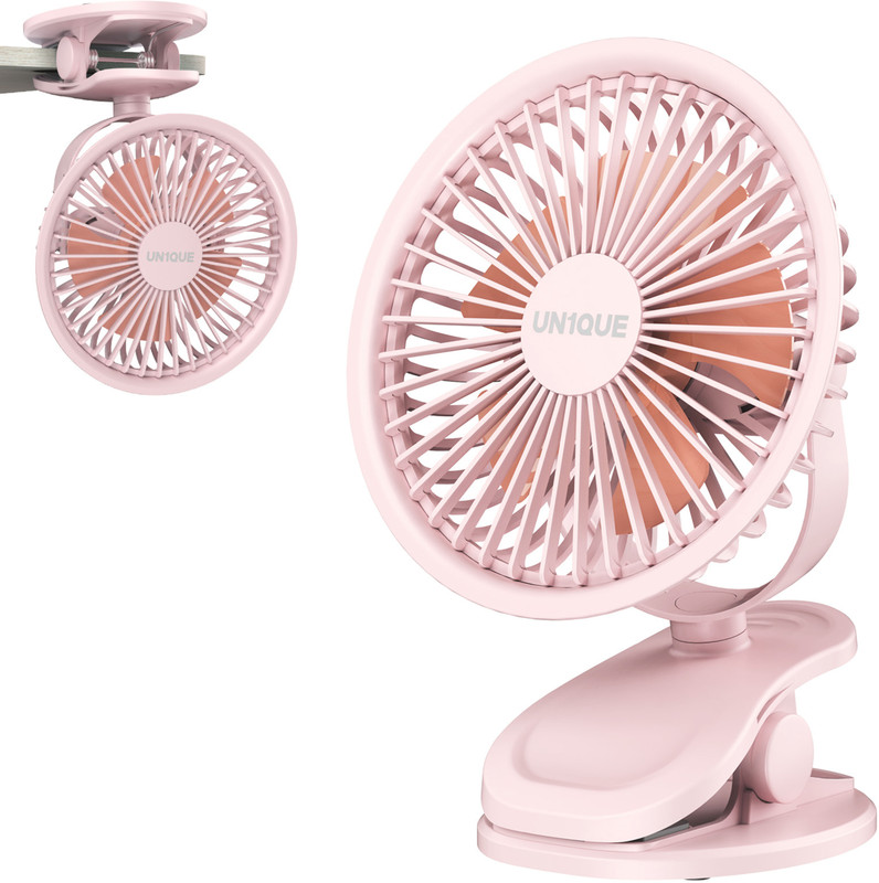 UN1QUE Portable Clip on Fan Battery Operated, 6 Inch Powerful USB Table Fan, 3 Speed Portable Clip on Fan Battery Operated, 6 Inch Powerful USB Table Fan, 3 Speed USB Air Cooler(Pink)