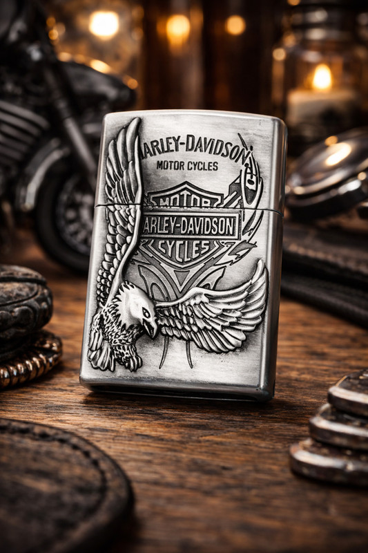 GENIUSGRAWTH DC Connector Silver Harley, Davidson Eagle Printed Pocket Lighter Refillable Jet Flame Metal Car Cigarette Lighter(1)