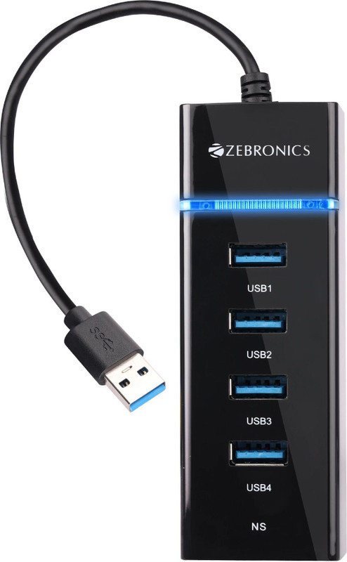 ZEBRONICS 300 HB, 4 Ports, USB 3.0, Backward Compatible, Multi Device Connection ZEB- 300HB USB Hub(Black)