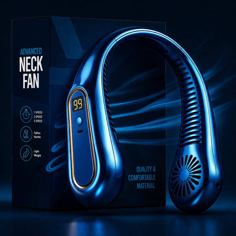 Hemovia Neck Fan Bladeless Cooling Fan, 3 Speeds Fan Bladeless Cooling Headphone Super Quiet 3 Speeds Personal USB Fan(Sky-Blue)