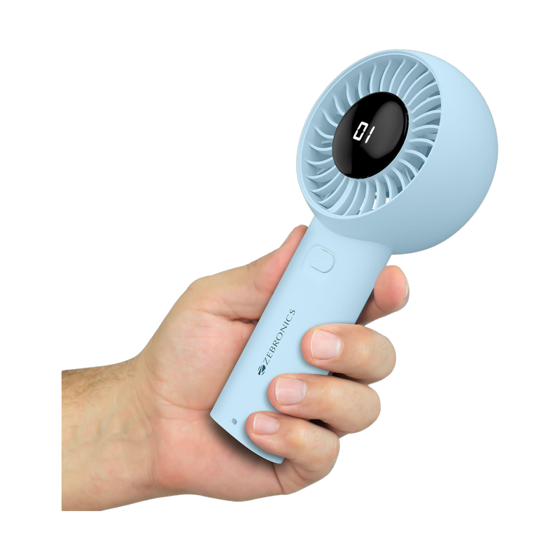 ZEBRONICS Portable Hand Fan, Upto 12h Backup, 3600mAh Rechargeable Battery, 5 Speed Modes, Zeb-Heat Buster 200 USB Fan(Blue)