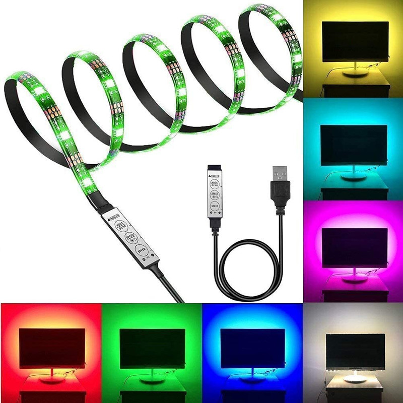 Litverse USB 5V 5050 RGB LED Flexible Strip Light Multi-Color Changing Lighting kit TV Background Lighting with Mini Controller -Pvc(1 Meter for TV's Up to 24") Led Light(Multicolor)