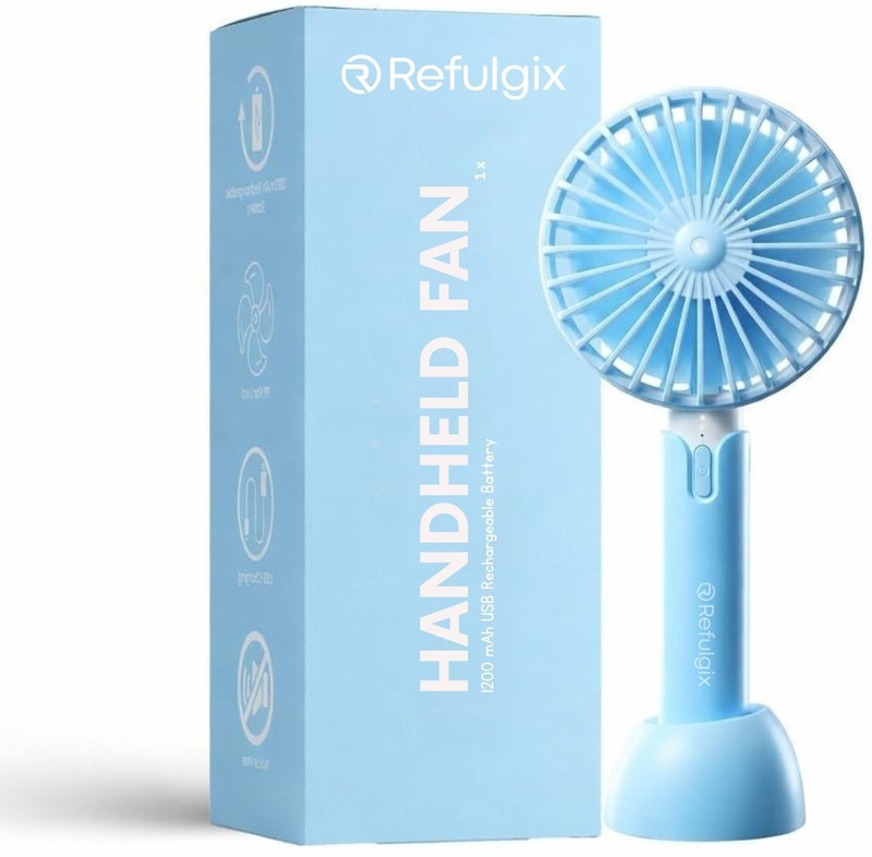 Refulgix USB Rechargeable Mini Portable Hand Fan With Noise Cancelling Design 1200Amh Battery Operated Personal Fan for Women, Makeup, Office, Travel, USB Fan(Black)