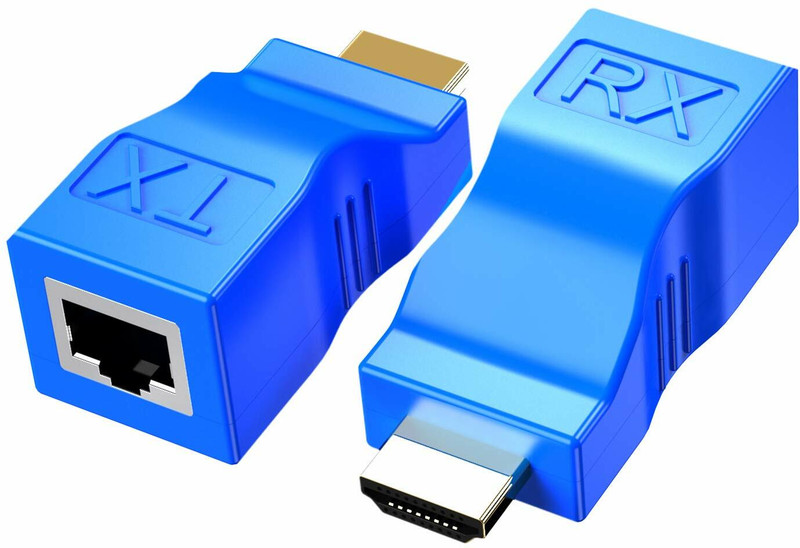 microware  TV-out Cable HDMI Extender 30m to RJ45 LAN Ethernet Port 4k HDMI Network Transmitter (TX) Receiver (RX) Adapter Dongle Converter Over Cat5e Cat6 Cable for HDTV 1080P(Blue, For Laptop)