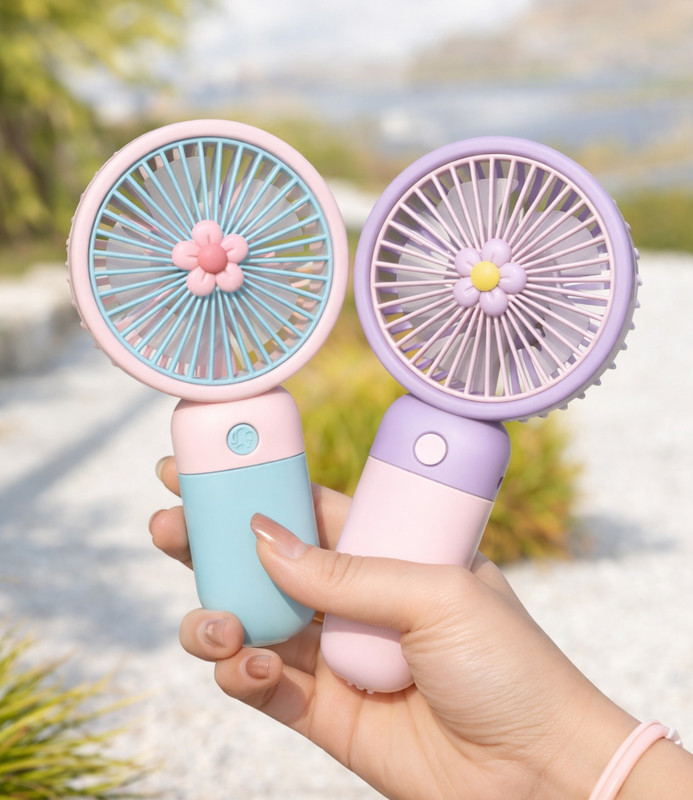 Gurezz PACK OF 2 Portable Handheld USB Rechargeable Mini Fan for Indoor and Outdoor Use Mini Portable Hand Fan with 3 Speed USB Fan Rechargeable Fan(Multicolor)