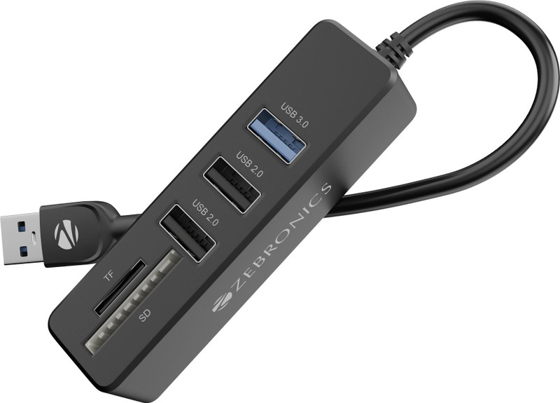 ZEBRONICS Multiport HUB, 3 USB Ports, USB 3.0, SD Card Slot, mSD Card Slot Zeb-250HB USB Hub(Black)