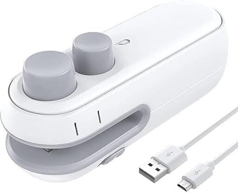 JAMBUVANTI Mini Seal Machine, 2 in 1 USB Rechargeable Magnetic Heat Sealing & Cutting Automatic Vacuum Bag Sealer