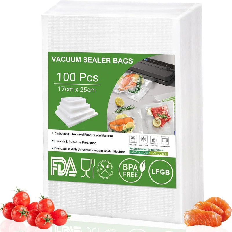 GHANU Vacuum Food Saver Sealer BPA Free Pre-cut Bags (17 x 25)(100pcs) Manual Vacuum Bag Sealer