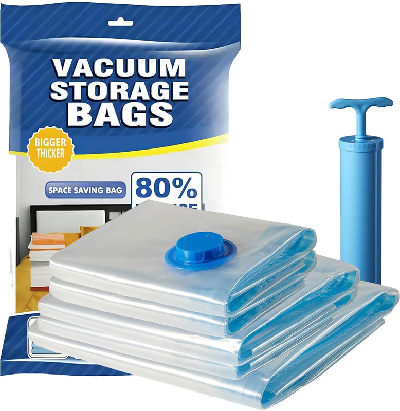 OnisHomes Space Saving Compression Bags with Pump for Clothes, Blankets Travel Storage Vacuum Bags, High Volume Storage Vacuum Bags(Pack of 5)