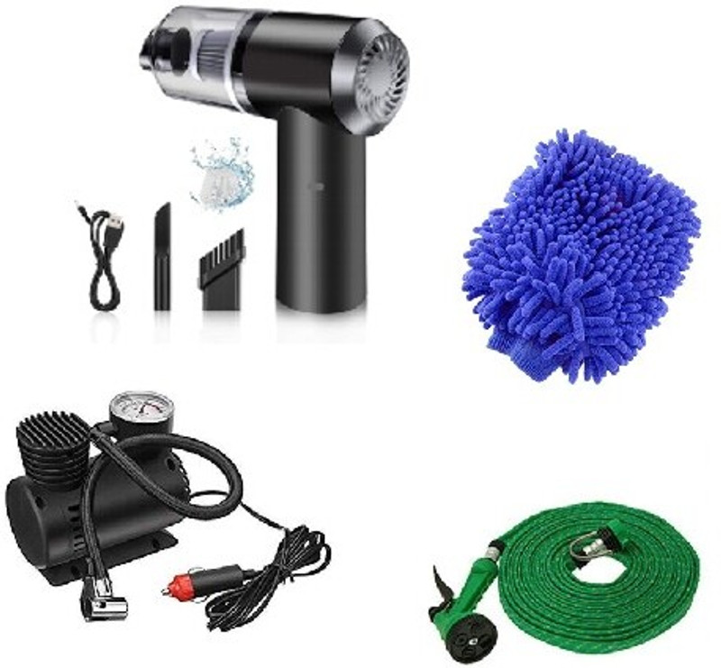 Saleshop365 Car Care Combo - Air Compressor + Water Gun + R/C Vacuum Cleaner + MFGlove Hand-held Vacuum Cleaner(Multicolor)