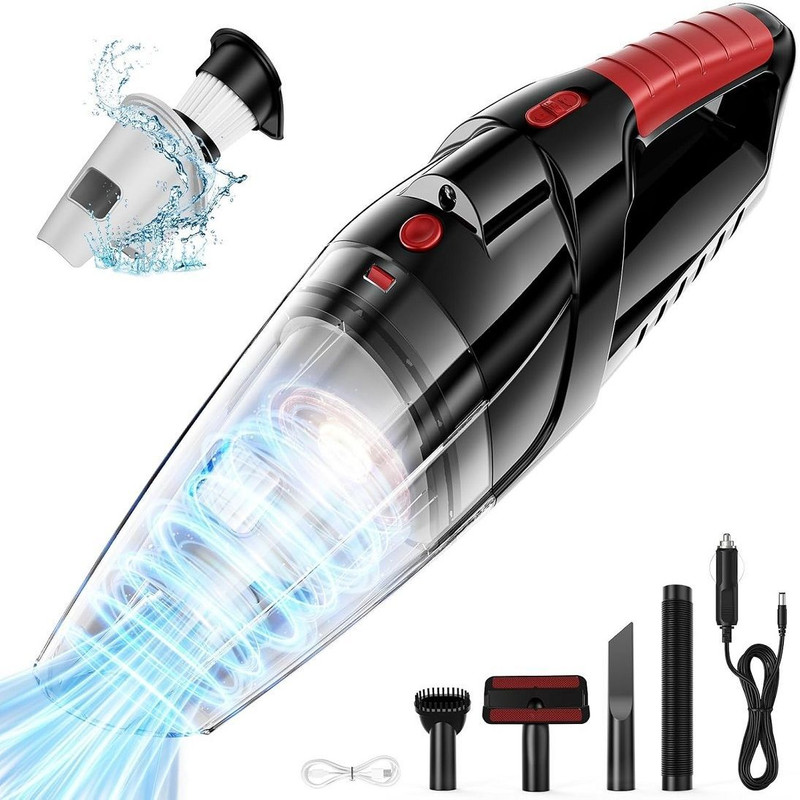 Kemove Vacuum Cleaner for Car Use and HomeUse Wet and Dry 9500PA Cordless,light weight Car Vacuum Cleaner with Reusable Dust Bag(Red, Black)