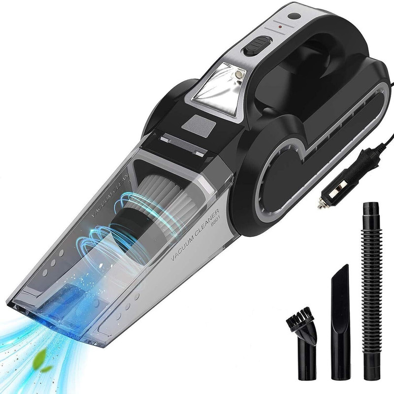 AQUANZA 2-in-1 Portable Car Vacuum Cleaner Tire Inflator Tire Pressure Display LED Light Car Vacuum Cleaner(Black)