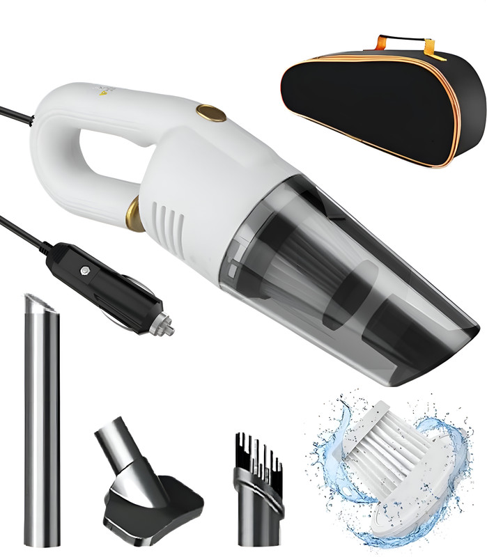 GK-JLPV Ultra Portable High Power PROPLUS 4000PA / 120W / DC12V-16.4Ft Corded Handheld Car Vacuum Cleaner with 2 in 1 Mopping and Vacuum, Anti-Bacterial Cleaning(White)