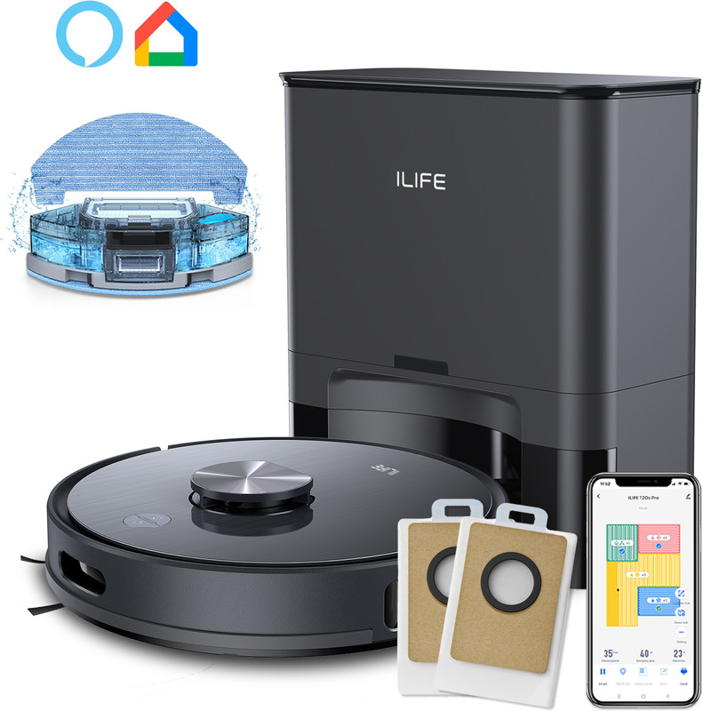 ILIFE A30 Pro Self-emptying Robot Vacuum with LiDAR Navigation @5000Pa Strong Suction Robotic Floor Cleaner with Reusable Dust Bag, Anti-Bacterial Cleaning, 2 in 1 Mopping and Vacuum (WiFi Connectivity, Google Assistant and Alexa)(White)