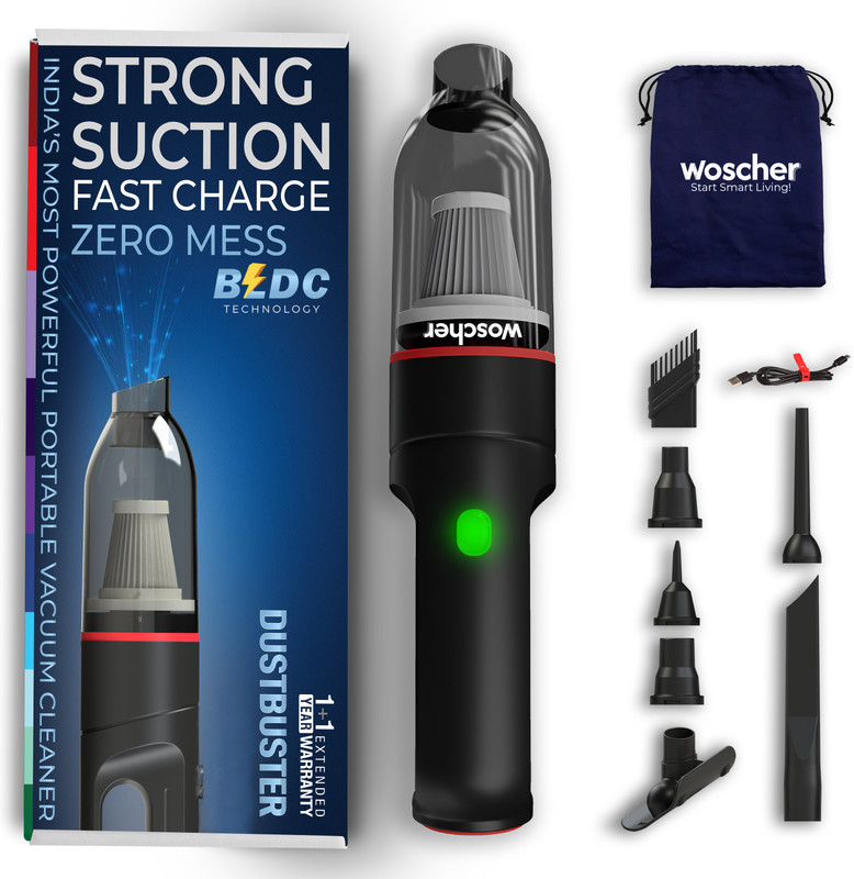 Woscher Dustbuster 2in1 Wireless Vacuum Cleaner Car & Home|12000PA 2X Powerful Suction Car Vacuum Cleaner(Black)
