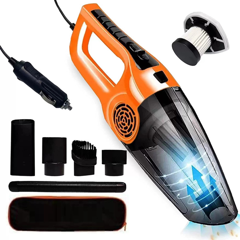 NP-HVRD 120W 5000pa with Cigarette Plug High Power I SCSO I HEPA I Strong suction Blower Car Vacuum Cleaner with 2 in 1 Mopping and Vacuum, Anti-Bacterial Cleaning(Orange & Black)