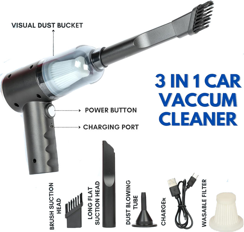 Viraan Vacuum cleaner 3 in 1 with reusable Car Vacuum Cleaner(Black)