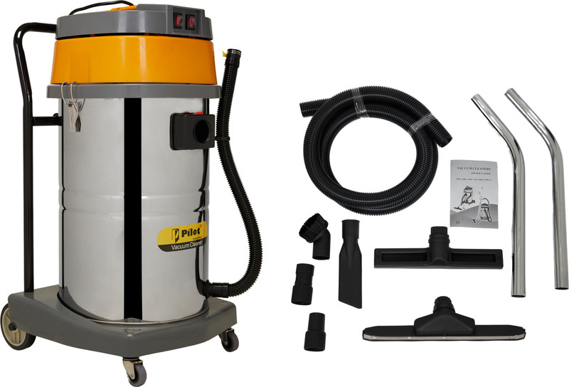 Pilot 70L 2400W Industrial Vacuum | Double Copper Motor Wet & Dry Vacuum Cleaner with Reusable Dust Bag(Yellow, White)
