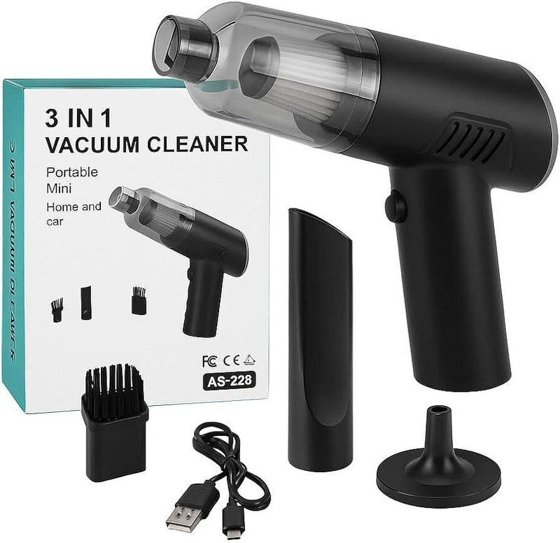 PARADISEECOM 3 IN 1 MINI VACCUM CLEANER FOR HOME AND CAR Cordless Vacuum Cleaner with Reusable Dust Bag(Black)