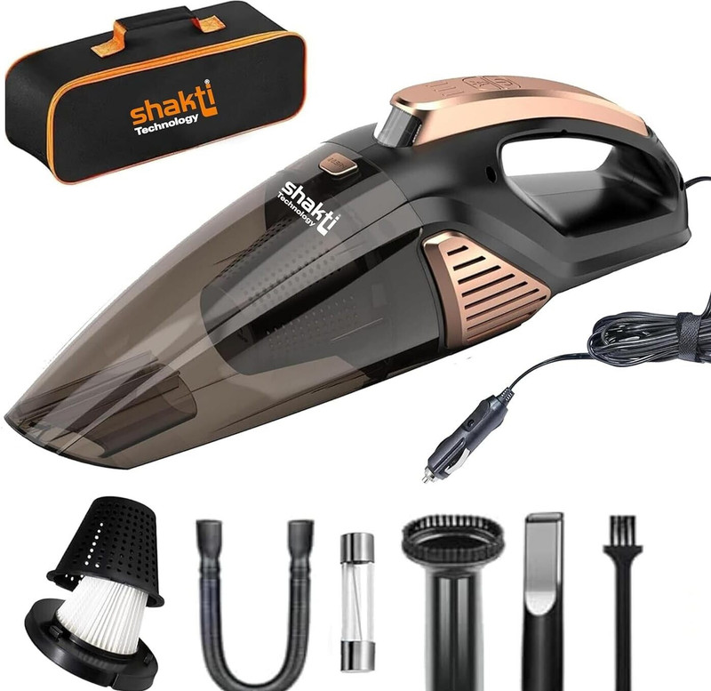 Shakti Technology Sweep Vacuum for Car Cleaning with DC 12V, 140W Vacuum Motor & 5000 PA Suction Hand-held Vacuum Cleaner with Reusable Dust Bag(Orange and Black)