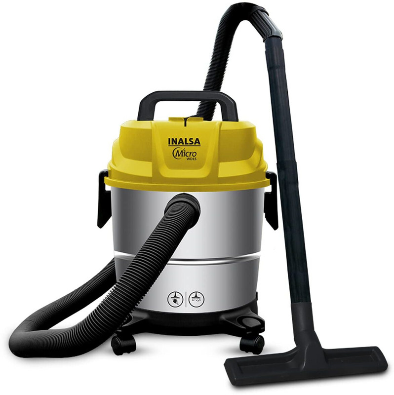 Inalsa Micro WD15 Wet & Dry Vacuum Cleaner 15 LTR Capacity,1400 W, 17 kPa Suction, Blower Function,HEPA Filter, Wet Vacuum Cleaner for Sofa, House Cleaning Machine,Stainless Steel Body with 2 in 1 Mopping and Vacuum(Silver)
