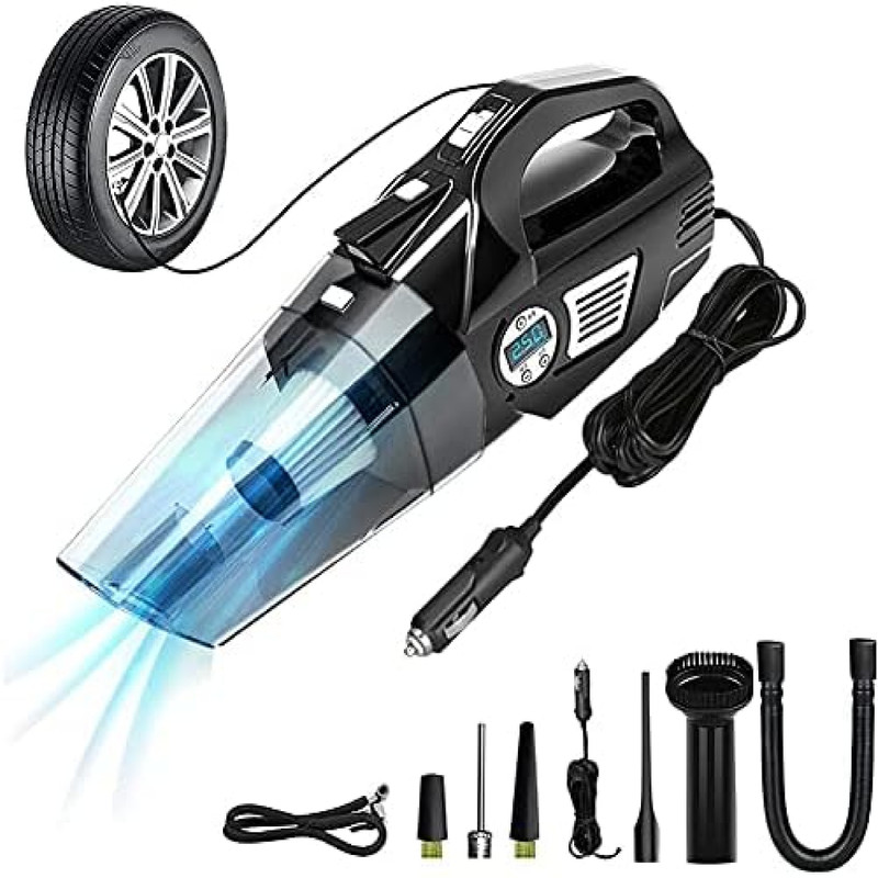 POHIR 4 in1 Car Vacuum New Cleaner with Tyre Inflator DC12V High Power 7000PA Handheld Car Vacuum Cleaner with 2 in 1 Mopping and Vacuum, Anti-Bacterial Cleaning, Reusable Dust Bag(DARK BLACK AB)