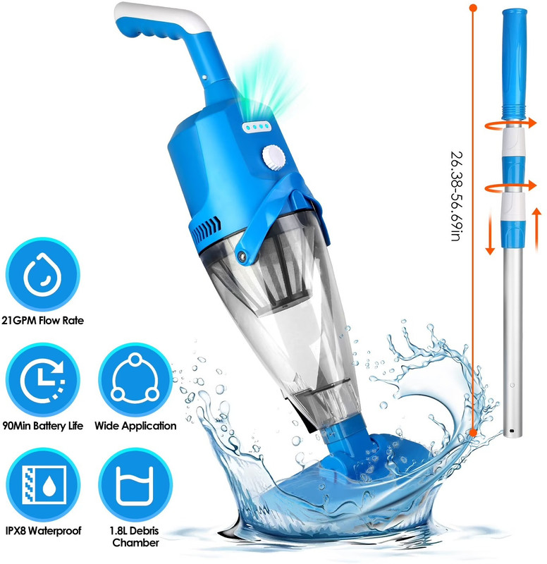 mil9us Pool Vacuum Cordless Handheld Vacuum (100L/min) for Hot Tubs, Water Tank Cordless Vacuum Cleaner with 2 in 1 Mopping and Vacuum, Reusable Dust Bag(Multicolor)