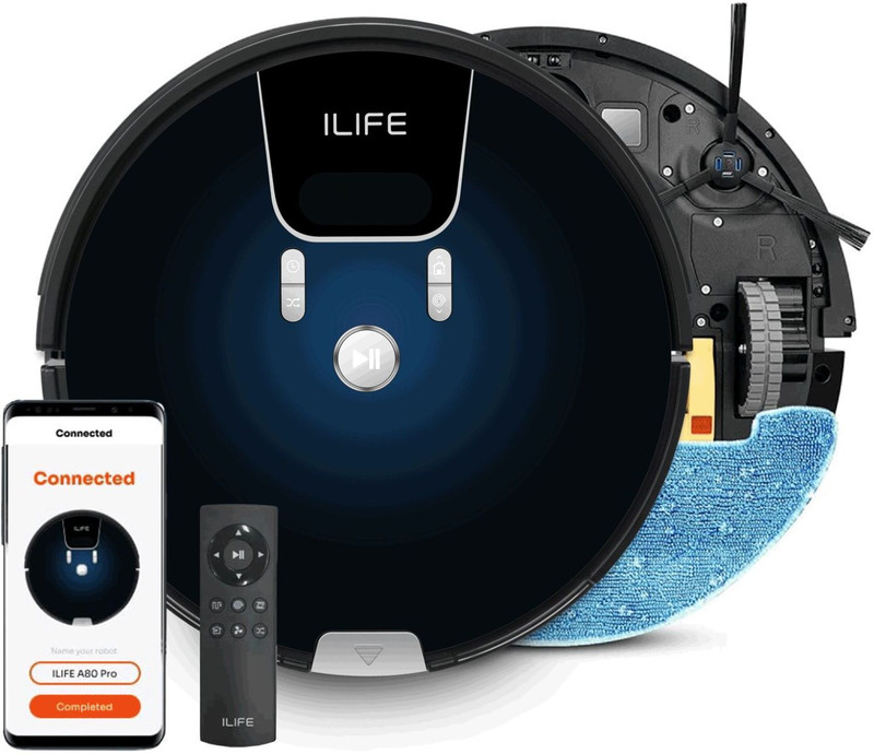 ILIFE A80 Pro, Dry & Wet, 2300Pa,Robotic Vacuum Cleaner, 3200mAh,HoneyComb Dust Tank Robotic Floor Cleaner with 2 in 1 Mopping and Vacuum, Anti-Bacterial Cleaning (WiFi Connectivity, Google Assistant and Alexa)(Graded Blue)