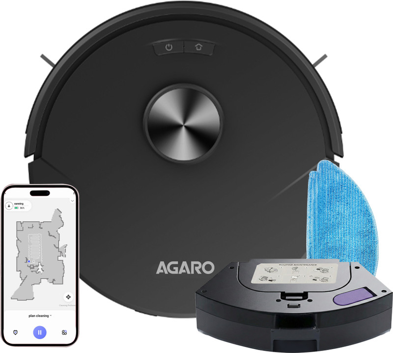 AGARO Alpha Robot Vacuum Cleaner, 2-in-1 Dry Vacuum & Wet Mop, Automatic Cleaning Robotic Floor Cleaner (WiFi Connectivity)(Black)
