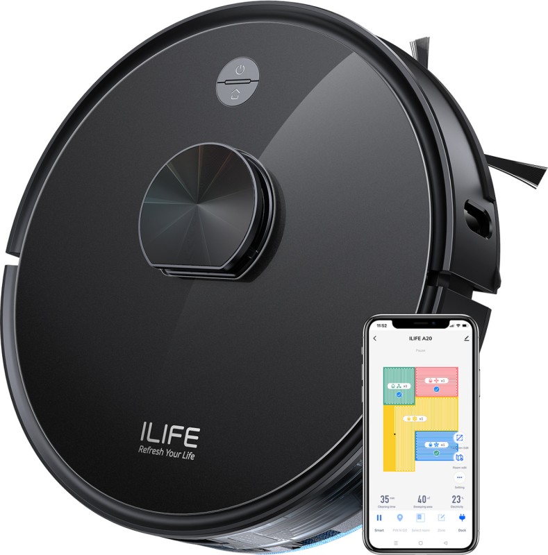 ILIFE A20 Robotic Vacuum Cleaner with Advanced LDS Navigation @4000Pa Strong Suction Robotic Floor Cleaner with 2 in 1 Mopping and Vacuum, Anti-Bacterial Cleaning, Reusable Dust Bag (WiFi Connectivity, Google Assistant and Alexa)(Black)