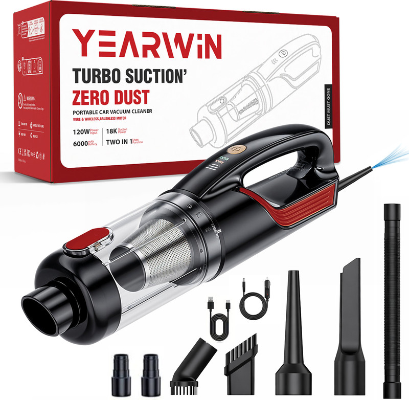 Yearwin 2-in-1 Vacuum Cleaner & Blower, Cordless & Corded for Car, Home and offices Car Vacuum Cleaner with 2 in 1 Mopping and Vacuum(Black)