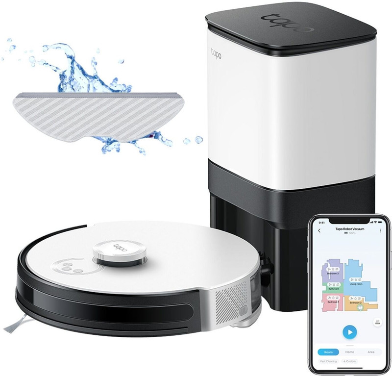 TP-Link Tapo RV30 plus Robotic Floor Cleaner with 2 in 1 Mopping and Vacuum, Reusable Dust Bag, Swappable Battery (WiFi Connectivity, Google Assistant and Alexa)(White)