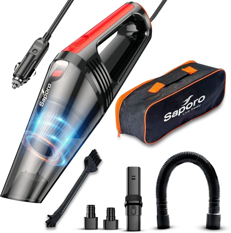 SAPORO Eco Car Vacuum Cleaner, 120W/DC12V & 6000Pa Powerful Suction Car Vacuum Cleaner(Black)