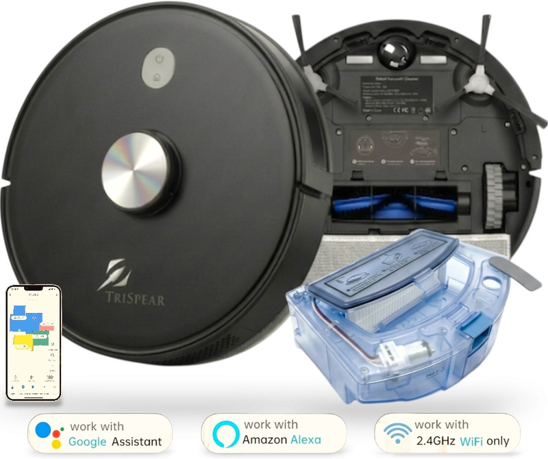 TriSpear 8500Pa 3-in-1 Pro Vacuum & Mop – Advanced Laser Mapping for Hardwood and Carpet, Robotic Floor Cleaner (WiFi Connectivity,...