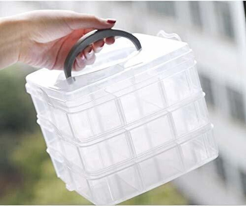 XYJIQS 3 Layers 18 Grid Plastic Transparent Jewelry Storage Box Portable Jewelry Box Accessories for Earrings Ring mekeup, Jewelry Vanity Box (White) mekeup, Jewelry Vanity Box(White)