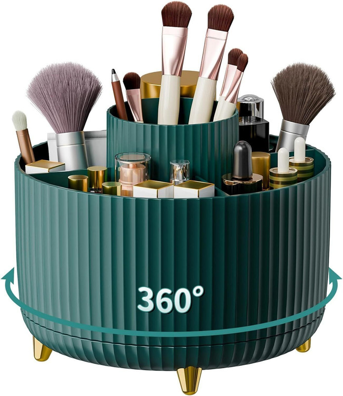 ZODZE 360° Rotate Makeup Brush Holder Organizer, Makeup Organizers Countertop Cosmetic Organizer, Makeup Organizer, Brush Organizer, Rotating Makeup Organizer Vanity Box(Green)