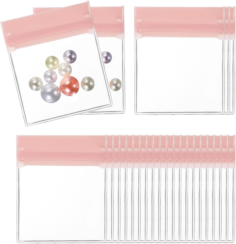 Ladilashree Small Clear Resealable Plastic Bags with Pink Top Pouch