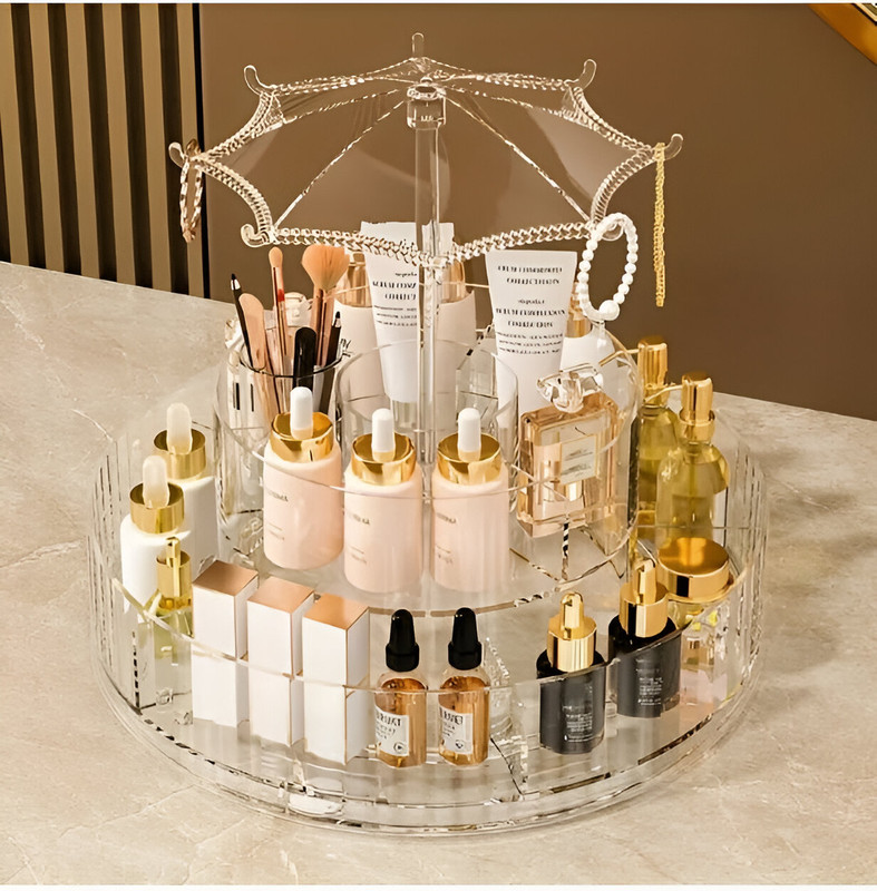 BloomKitchen Elegant Rotating Tray 360' Rotating Vanity Box(Clear)