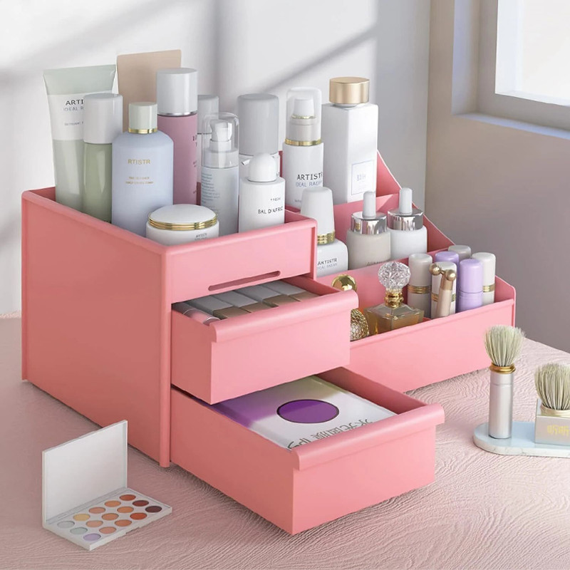 GONAZO Large Capacity Cosmetic Storage Box Makeup Drawer Organizer Portable Lipstic, Brushes, Nail Polish, Jewelry, Makeup, Dressing table Vanity Box(Pink)